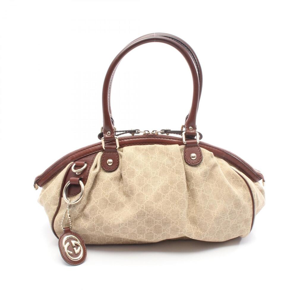 Gucci Sukey GG Canvas Handbag Leather Beige Brown